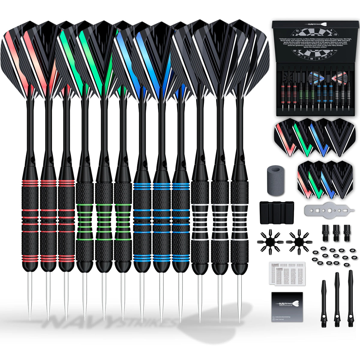 Navy Strikes Dartpijlen Set - 23/24 Gram - 12 Darts - 2 Soorten Grip (Breed) - 108-delig