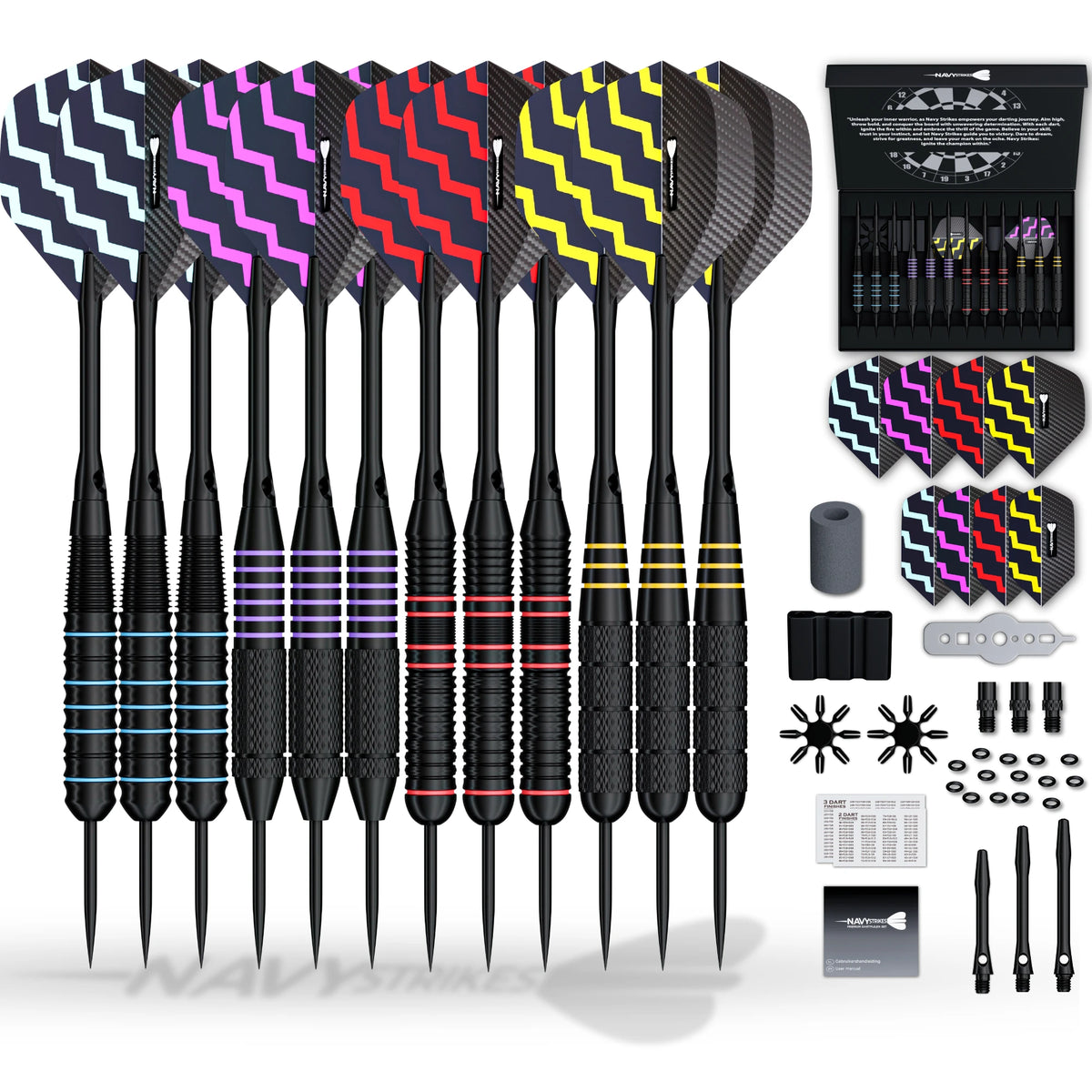 Navy Strikes Dartpijlen Set - 23 Gram - 12 Darts - 4 Soorten Grip - 108-delig