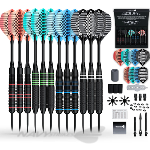 Navy Strikes Dartpijlen Set - 26 Gram - 12 Darts - 4 Soorten Grip - 108-delig