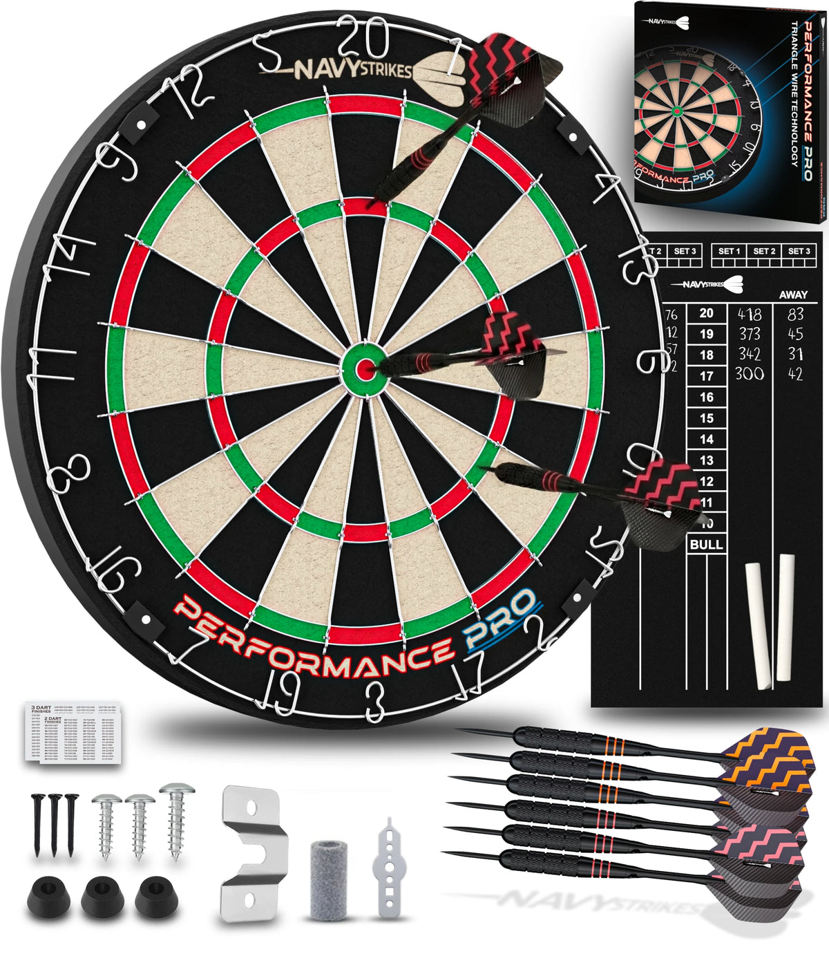 Navy Strikes Dartbord Performance Pro - Incl. 6 Dartpijlen & Scorebord - Sisal - Triangle Wire - 45,1 cm
