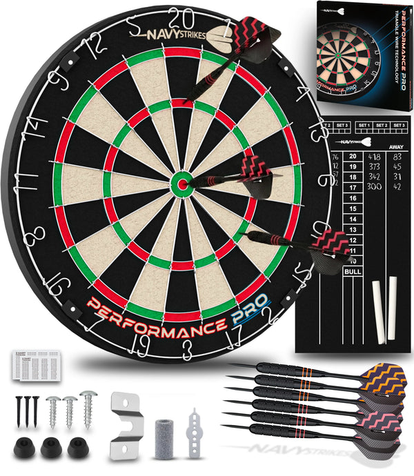 Navy Strikes Dartbord Performance Pro - Incl. 6 Dartpijlen & Scorebord - Sisal - Triangle Wire - 45,1 cm
