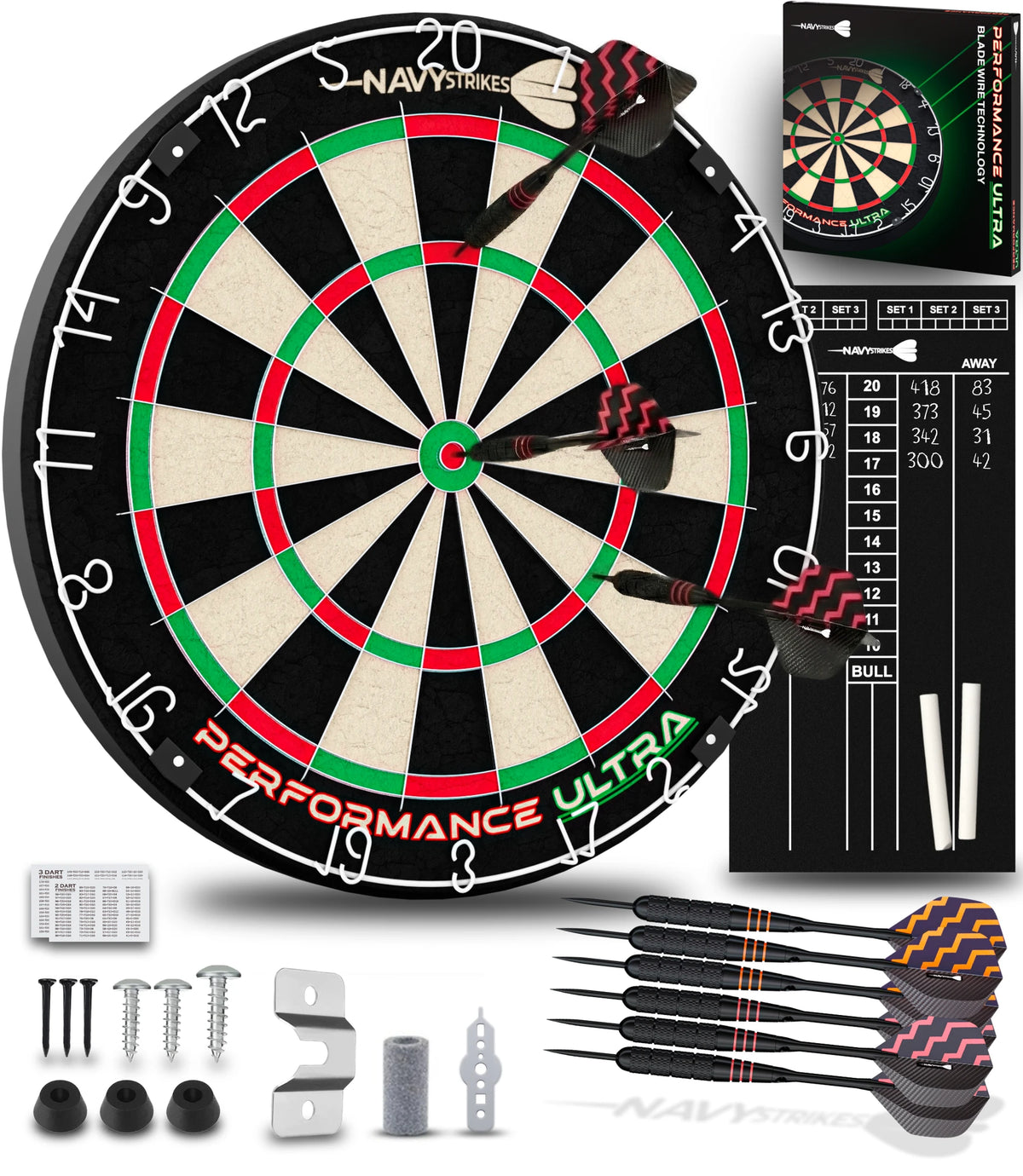 Navy Strikes Dartbord Performance Ultra - Incl. 6 Dartpijlen & Scorebord - Braziliaanse Sisal - Blade Wire - 45,1 cm